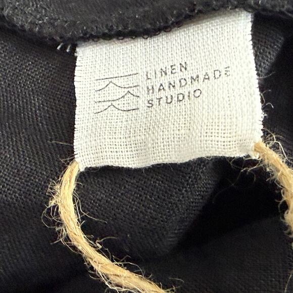 Linen Handmade Studio 100% Linen Midi Dress Size 14 Deep V Neck Sicily Black NWT - Picture 8 of 9